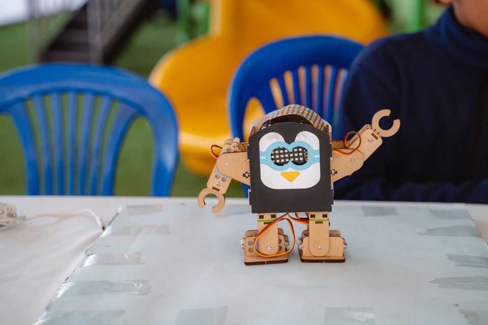 Student-built robot at the Design Thinking maker space